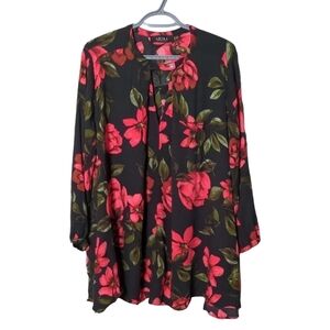 Akira Tunic Dress Black Rose Long Sleeve Key Hole Neckline Party‎ Hi Low Size L